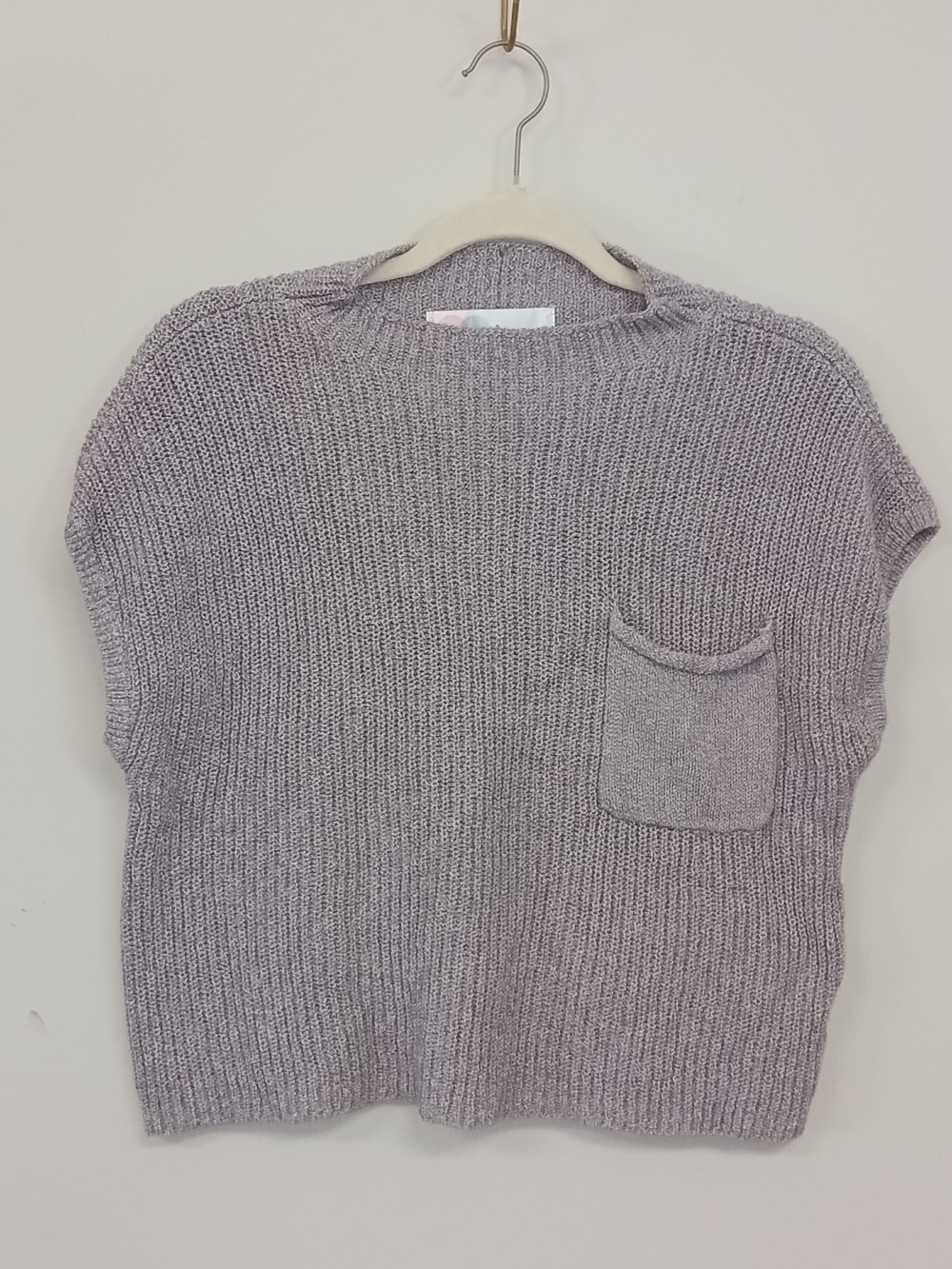FP Beach Freya Grey Mock Neck Cap Sleeve Crewneck Knit Cropped Sweater Small
